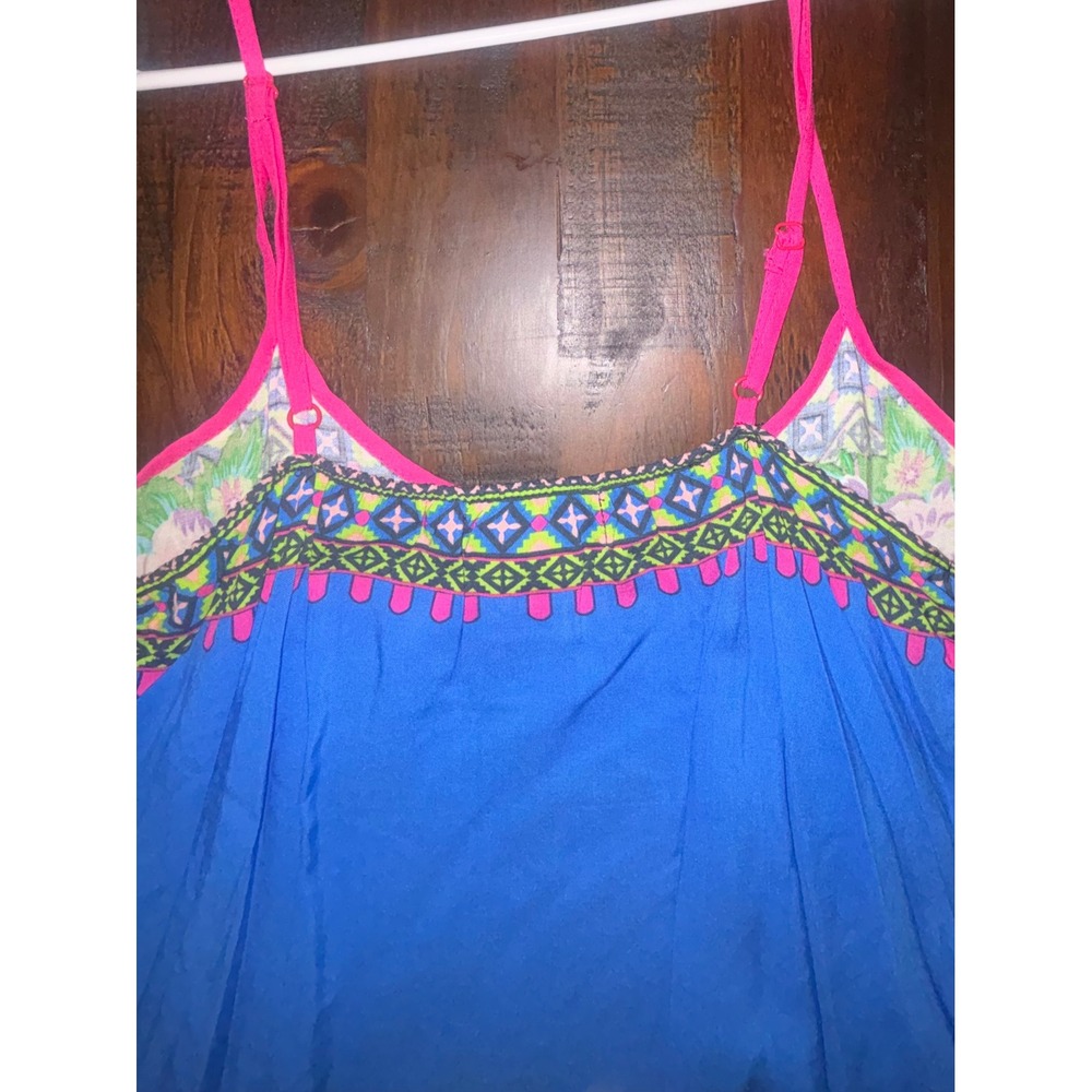 Flying Tomato Blue Floral Boho Cami Adjustable Straps Rayon Tank Top Small - Picture 5 of 6